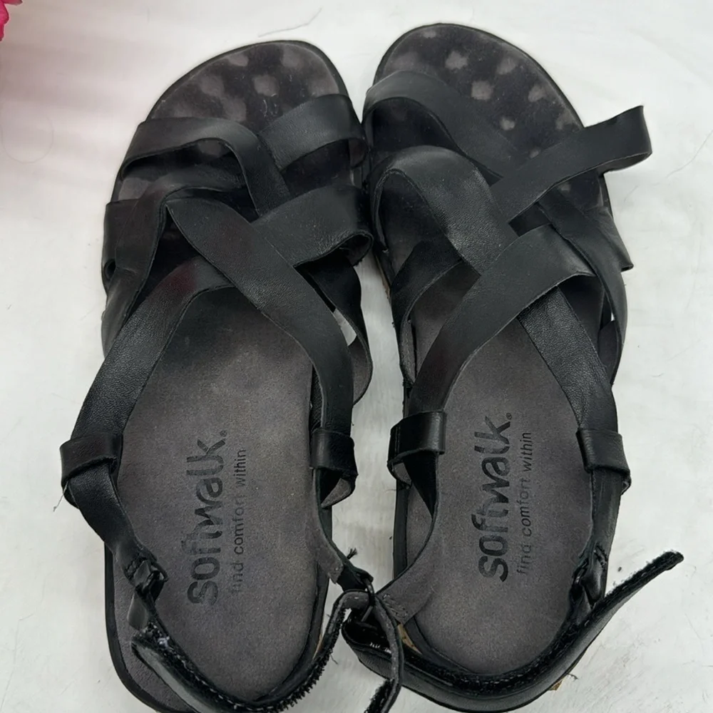 Soft Balk Black Leather Strappy Sandals Size 10 BSN5603